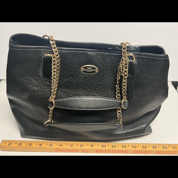 Coach Bags Black Leather Coach Handbag With Gold Chain Shoulder
